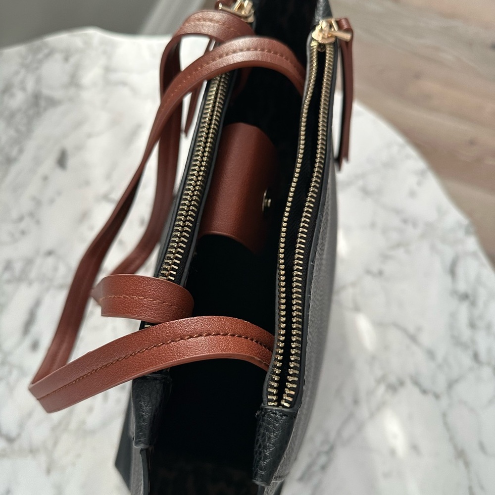 Shiraleah Black and Brown Women's Vegan Leather Tote Bag. New Without Tags - Picture 4 of 6